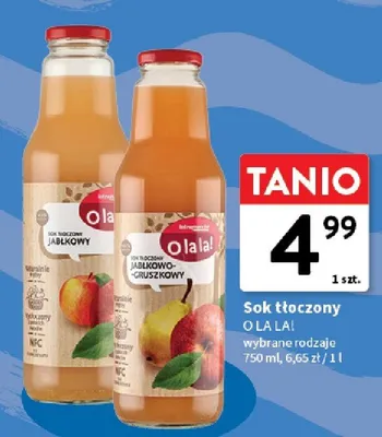 Sok tłoczony Jabłkowy O La La! promocja w Intermarche