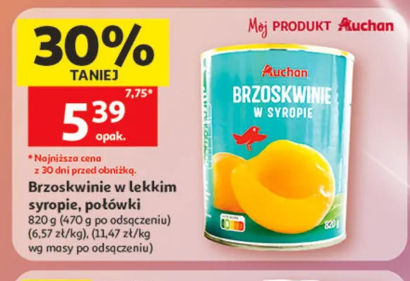 Brzoskwinie w lekkim syropie połówki Auchan promocja w Auchan