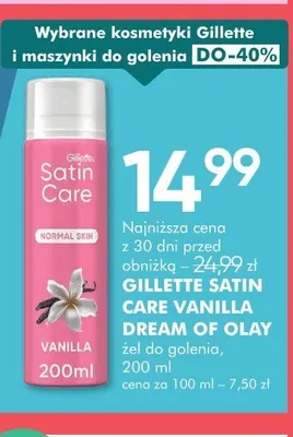 Żel do golenia Gillette Satin Care Vanilla Dream of Olay promocja w Super-Pharm