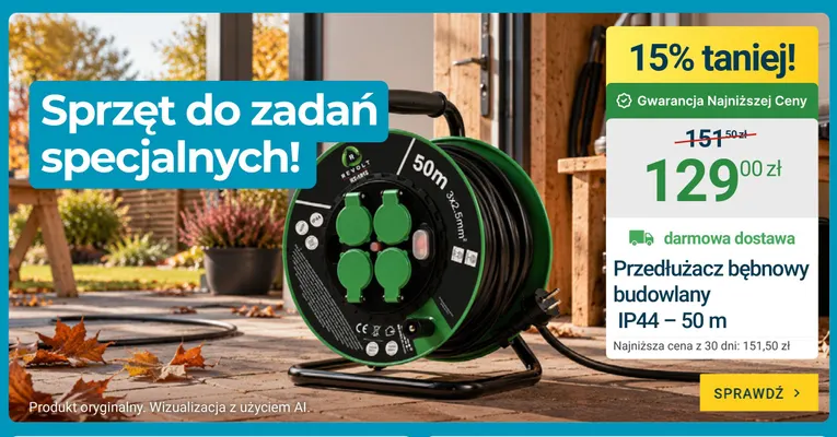Przedłużacz bębnowy budowlany IP44 50 m Revolt promocja w ERLI