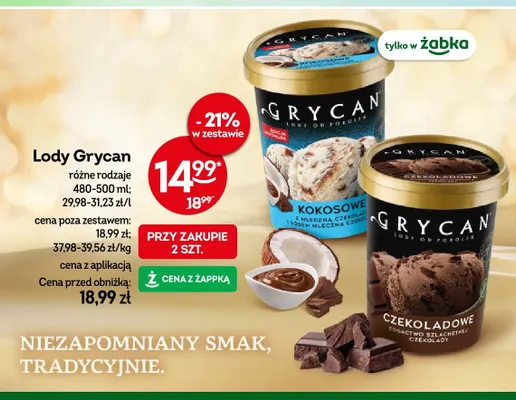 Lody Grycan kokosowe z mleczną czekoladą promocja w Żabka