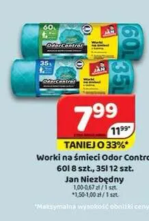 Worki na śmieci Jan Niezbędny Odor Control z taśmą 60 l 8-pak promocja w Delfin