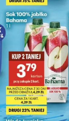 Sok jabłko Bahama 100% promocja w Delikatesy Centrum