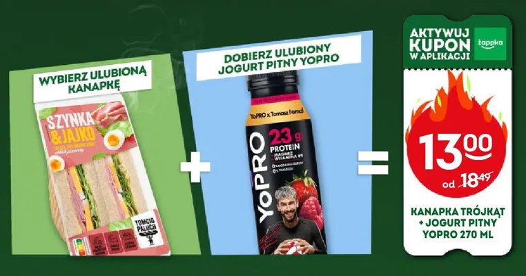Zestaw kanapka trójkąt Tomcio Paluch + jogurt pitny YoPro 270 ml promocja w Żabka