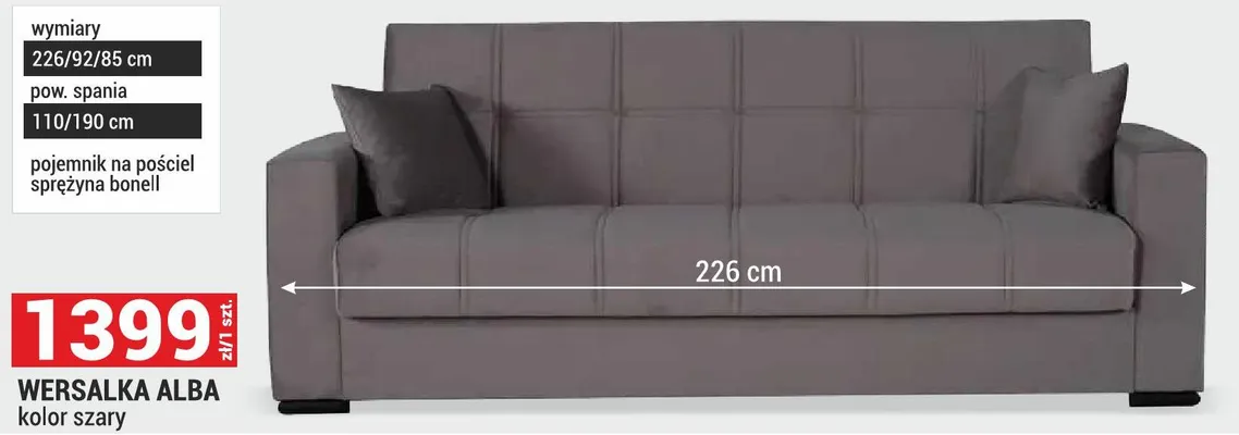 Wersalka Alba kolor szary promocja w Merkury Market