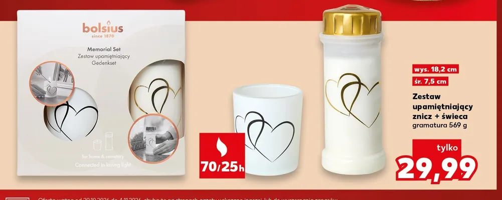 Zestaw upamiętniający znicz + świeca Bolsius promocja w Kaufland