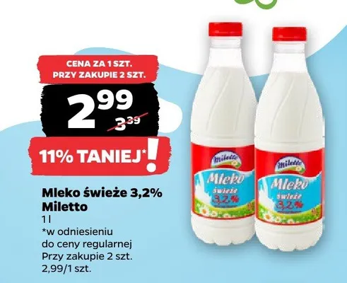 Mleko świeże 3,2% promocja w Netto