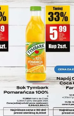 Sok Tymbark Pomarańcza 100% promocja w Supeco