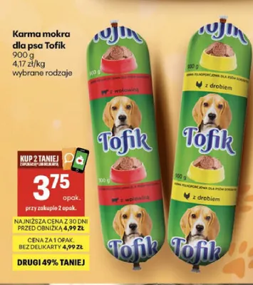 Karma mokra dla psa z wołowiną Tofik promocja w Delikatesy Centrum