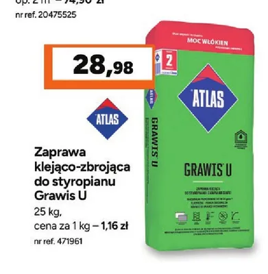Zaprawa klejąco-zbrojąca do styropianu Atlas Grawis U promocja w Bricoman