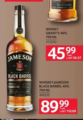 Whiskey Jameson Black Barrel 40% promocja w Selgros