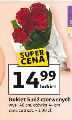 Bukiet 5 róż czerwonych promocja w Auchan