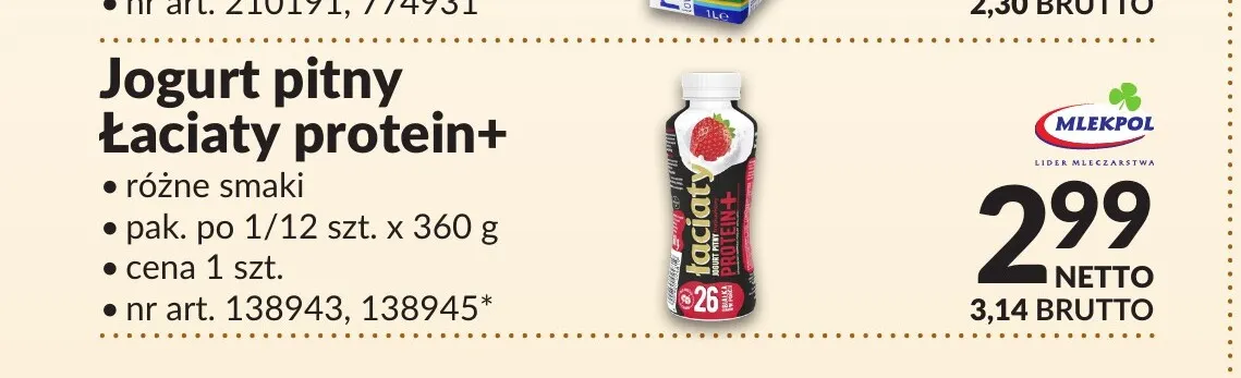 Jogurt pitny Łaciaty Protein+ Łaciate promocja w Makro