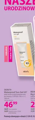 Lekki krem przeciwsłoneczny do twarzy Waterproof Sun Gel UV SPF50+ PA++++ Skin79 promocja w Hebe