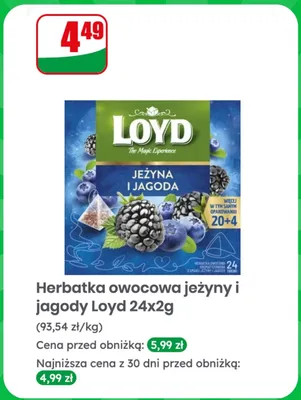 Herbatka owocowa jeżyny i jagody Loyd promocja w Dino