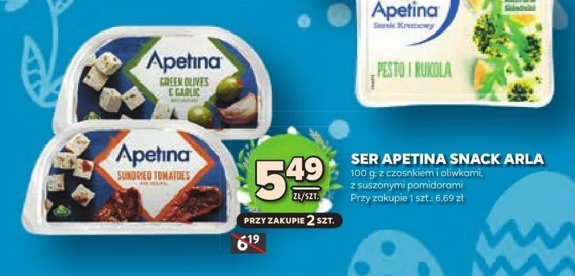 Ser apetina snack z czosnkiem i oliwkami, z suszonym pomidorem promocja w Stokrotka