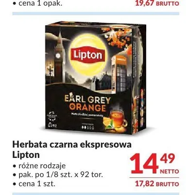 Herbata czarna ekspresowa Lipton Earl Grey Orange promocja w Makro