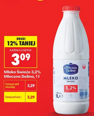 Mleko świeże 3,2% Mleczna Dolina promocja w Biedronka