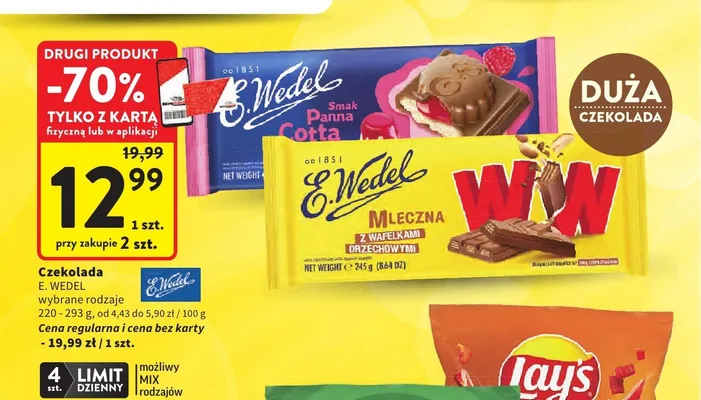 Czekolada E. Wedel WW Mleczna z wafelkami orzechowymi promocja w Intermarche