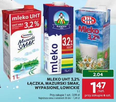 Mleko UHT 3,2% Łączka, Mazurski Smak, Wypasione, Łowickie promocja w Stokrotka