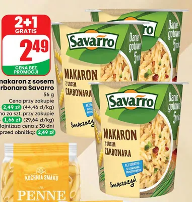 Makaron z sosem carbonara 2+1 GRATIS promocja w Dino