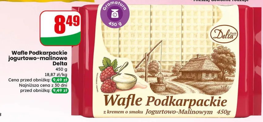 Wafle Podkarpackie jogurtowo-malinowe promocja w Dino