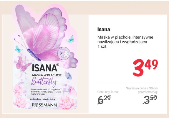 Maska w płachcie Isana Butterfly promocja w Rossmann