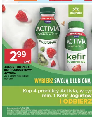 Jogurt do picia Activia truskawka kiwi promocja w Stokrotka
