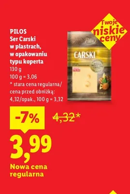 Ser Carski w plastrach w opakowaniu typu koperta Pilos promocja w Lidl