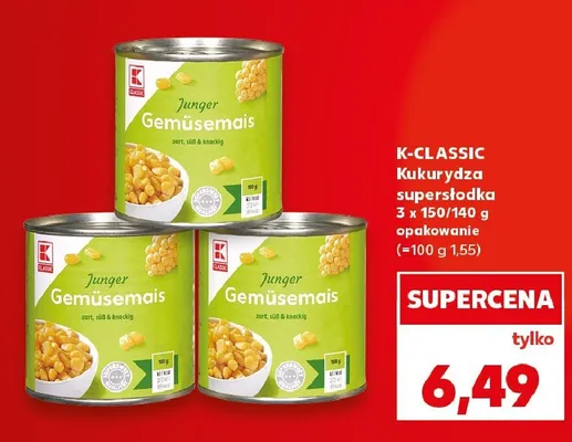 Kukurydza supersłodka K-Classic 3-pak promocja w Kaufland