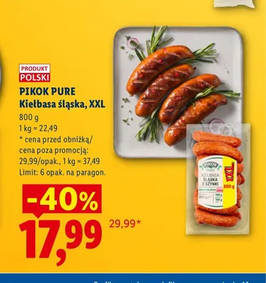 Kiełbasa śląska Pikok Pure XXL promocja w Lidl
