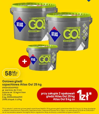 Gotowa gładź szpachlowa Atlas Go! promocja w Castorama