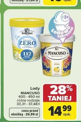 Lody Mancuso Gelato Zero promocja w Carrefour