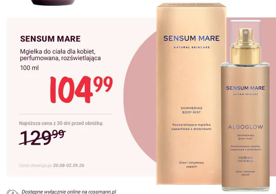 Mgiełka do ciała dla kobiet perfumowana rozświetlająca Sensum Mare promocja w Rossmann