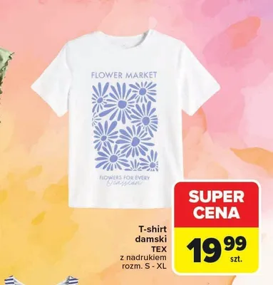 T-shirt damski TEX z nadrukiem rozm. S - XL promocja w Carrefour