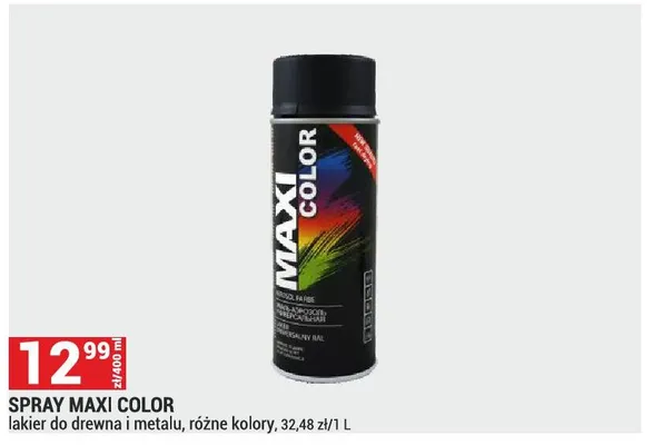 Spray Maxi Color lakier do drewna i metalu promocja w Merkury Market