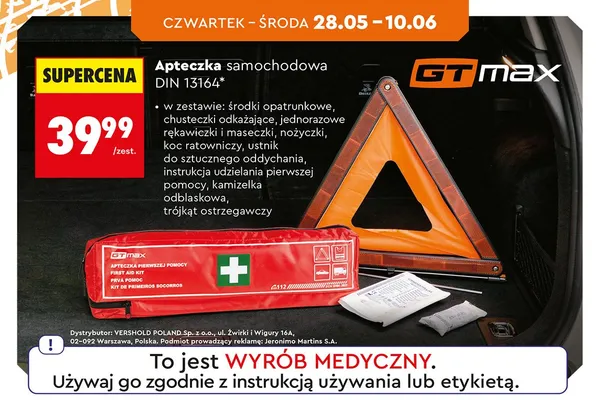 Apteczka samochodowa GT max DIN 13164 promocja w Biedronka