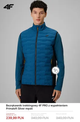 Bezrękawnik trekkingowy 4F PRO z wypełnieniem Primaloft Silver męski promocja w 4F