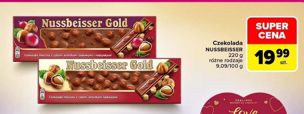 Czekolada Nussbeisser z całymi orzechami laskowymi i rodzynkami promocja w Carrefour