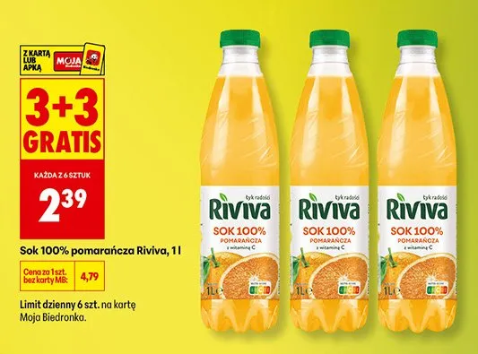 Sok 100% pomarańcza 3+3 GRATIS promocja w Biedronka