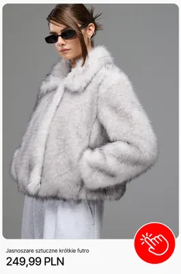 Jasnoszare sztuczne krótkie futro Cropp promocja w Cropp
