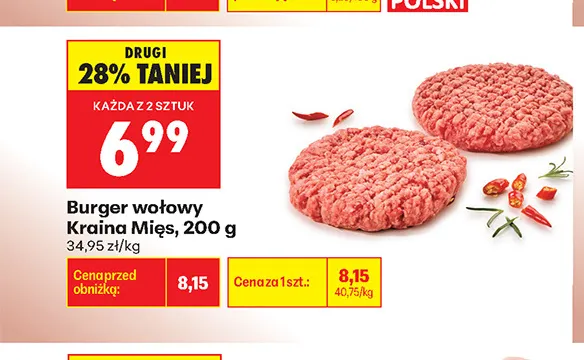 Burger wołowy Kraina Mięs promocja w Biedronka