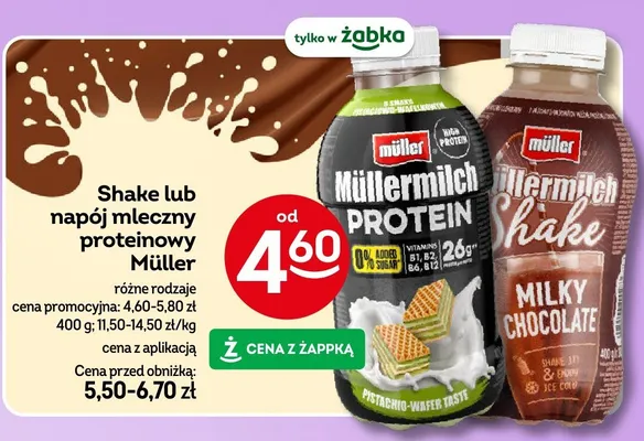 Shake lub napój mleczny proteinowy różne rodzaje promocja w Żabka