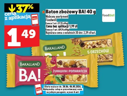 Baton zbożowy BA! Foodwell 5 orzechów promocja w TOPAZ
