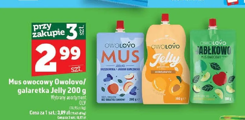 Mus owocowy Owolovo jabłko brzoskwinia jagoda kamczacka promocja w TOPAZ
