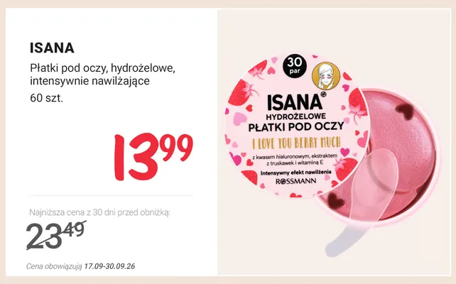 Płatki pod oczy hydrożelowe intensywnie nawilżające Isana promocja w Rossmann