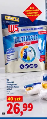 Kapsułki do zmywarki Ultimate Power All in 1 W5 promocja w Lidl