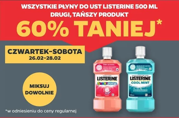 Płyny do ust Listerine 500 ml DRUGI -60% promocja w Netto