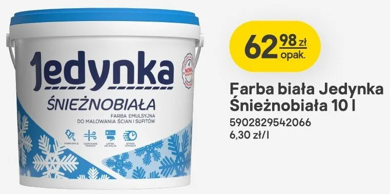 Farba biała Jedynka Śnieżnobiała 10l promocja w Castorama