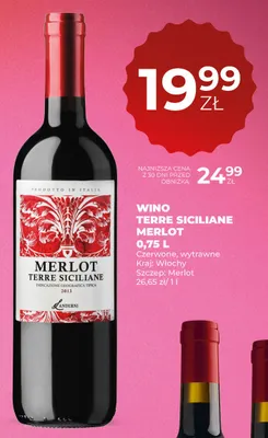 Wino Terre Siciliane Merlot czerwone wytrawne Włochy promocja w Duży Ben